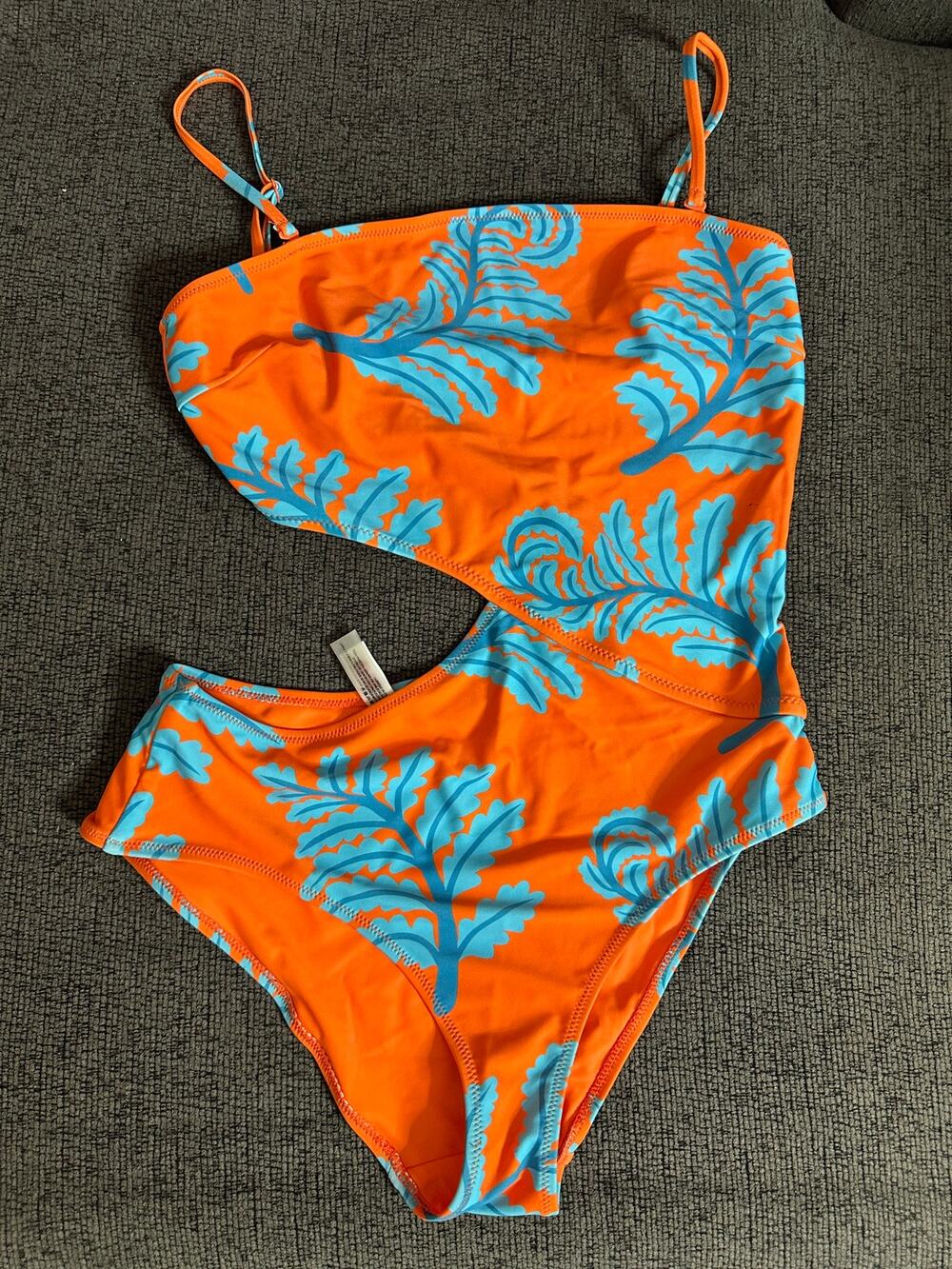 Solid & Striped Cameron One-Piece Swimsuit size L Cutout Tropical Fern Print